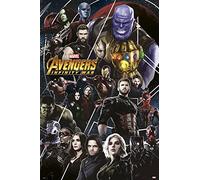 Avengers - Infinity War - Personnages - Poster imprimé - Dimensions : 61 x 91,5 cm + 2 barres d'affiche en plastique de 62 cm - Noir