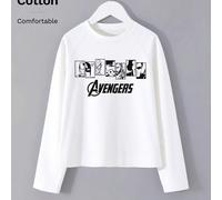 Avengers - logo de super-héros, film et télévision, motif imprimé sur le thème des bandes dessinées, t-shirt blanc à manches longues en coton pour garçons/filles, style preppy, drapé de sport, vêtemen