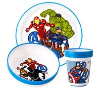 Avengers Lot de 3 couverts réutilisables bicolores pour enfants, assiette, bol et gobelet, sans BPA