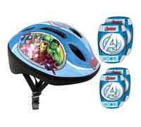 Stamp Garçon sTAMP SET DE PROTECTION comprenant CASQUE GENOUILLERES et COUDIERES vélo AVENGERS, Bleu, 52-56 CM EU