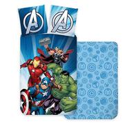 Avengers Parure Lit 3 Pièces 140x200 + Taie 65x65 + Drap 90x190 Hulk Thor | Housse de couette + drap-housse 90x190 | Coton naturel respirant | Hulk Ironman Thor Marvel | Garçon | Cadeau | Idée cadeau
