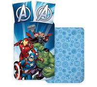 Avengers Parure Lit 3 Pièces 140x200 + Taie 65x65 + Drap Hulk Ironman Thor | Housse de couette + drap-housse | Coton naturel respirant | Captain America Marvel | Garçon | Cadeau | Lavable en machine