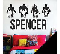 Avengers Sticker mural personnalisable avec nom pour enfant - Marvel, Iron Man, Captain America, Thor, Hulk [Noir]