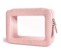 Aveniee Trousse de maquillage transparente avec fermeture éclair et poignée, trousse de toilette de voyage transparente portable pour homme et femme, en PVC imperméable, rose, Middle