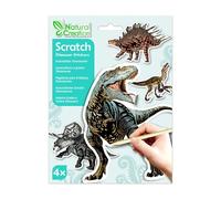 Avenir Natural Creation Lot de 4 autocollants dinosaures à gratter avec stylet en bois, amusant, activité créative éducative pour enfants de 3 à 99 ans