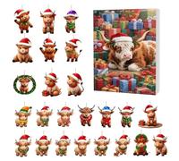 Avent de Noël Highland Décoration 2025, calendrier 24 jours Compte à rebours Décoration acrylique 2D - Belle des hautes terres | Pour voiture miroir rétroviseur arbre mur porte fenêtre famille