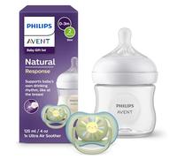 AVENT Kit biberons Natural Response : 2 biberons 260 ml avec tétines T3 (1 mois et plus), 4 sucettes Ultra Air, motif animaux aquatiques (modèle SCD837/13)