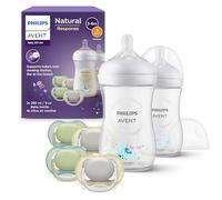 AVENT Kit biberons Natural Response : 2 biberons 260 ml avec tétines T3 (1 mois et plus), 4 sucettes Ultra Air, motif animaux aquatiques (modèle SCD837/13)