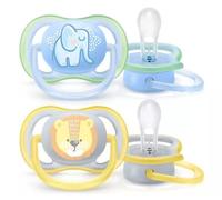 AVENT Soother Ultra Air Animaux, 0-6m - Eléphant/Lion, bleu/jaune