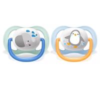 AVENT Soother Ultra Air Animaux, 0-6m - Elephant/Penguin, bleu
