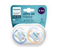 Avent Sucette Symétrique Ultra Air +0m Love Mama Bleu Lot de 2