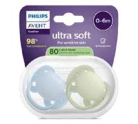 Avent Sucette Ultra douce jour 0-6M Motifs Aléatoires sans BPA x2
