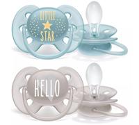 AVENT Sucettes 6-18 m ultra douces Hello, garçon - bleu/gris