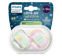 Avent Sucettes Ultra Air nuit 6-18 M Pastelle x2, sans BPA