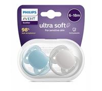 Avent Ultra Soft 2 Sucettes Orthodontiques Silicone 6-18 Mois - Couleur : Orange/Mauve