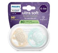 Philips AVENT Sucette Ultra Soft en silicone +0 mois pour peaux sensibles motif Lot de 2 sans BPA