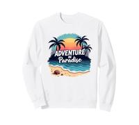 Aventure au Coucher du Soleil sur Une Plage Tropicale paradisiaque Sweatshirt, Unisexe pour Adultes, Blanc, XL