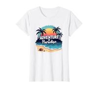 Aventure au Coucher du Soleil sur Une Plage Tropicale paradisiaque T-Shirt, Femme, Blanc, 3XL