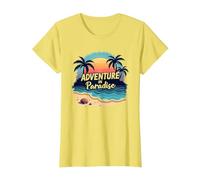 Aventure au Coucher du Soleil sur Une Plage Tropicale paradisiaque T-Shirt, Femme, Citron, XL