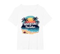 Aventure au Coucher du Soleil sur Une Plage Tropicale paradisiaque T-Shirt, Femme Grandes Tailles, Blanc, 3X