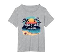 Aventure au Coucher du Soleil sur Une Plage Tropicale paradisiaque T-Shirt, Femme Grandes Tailles, Gris Chiné, 4X