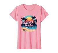 Aventure au Coucher du Soleil sur Une Plage Tropicale paradisiaque T-Shirt, Femme, Rose, M