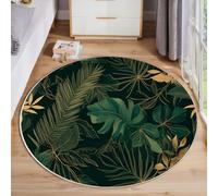 Aventure dans La Jungle Tapis Rond Feuilles De Palmier Luxuriantes Tapis de Sol Décoration Antidérapant pour Salon, Chambre à Coucher, Salle à Manger Intérieur & Extérieur, 200cm, Vert