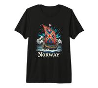 Aventure de Bateau Viking coloré avec des Montagnes majestueuses T-Shirt Haut de Gamme