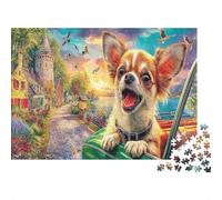 Aventure de Chihuahua 1000 pièces Puzzle Chihuahua dans Fleurs pour Adultes Carton épais Détente Cadeaux Excellente idée 70x50cm/1000pcs
