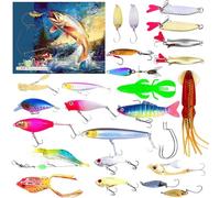 Aventure de pêche | Calendrier de Noël 24 jours avec leurres de pêche | Chaussettes de Noël Remplissage Ensemble d'accessoires de pêche pour hommes pêcheurs