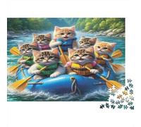Aventure de Rafting avec des Chats Puzzles 1000 Pièces Papier recyclé pour Adultes Puzzle pour Adultes Jeu éducatif pour décompression Cadeau Amusant pour la Maison 38x26cm/1000pcs