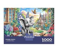 Aventure d'éléphant, Puzzle de Casse-tête en Papier, éléphant dans Le Village Fantastique, Anti-Ennui, Cadeau collectionnable, 52x38cm/1000pcs