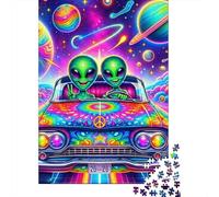 Aventure Extra Terrestre dans lEspace Puzzle 1000 Pièces Puzzle pour Adultes Voiture Colorée Univers Nuit Puzzle en Famille Détente Cadeau 38x26cm/1000pcs