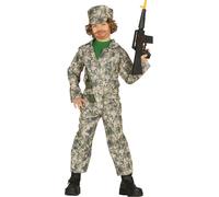 Aventure militaire Kids Tenue de camouflage Costume de carnaval Casquette Veste Pantalon Arme jouet Joueur Uniforme, Taille : 110/116 Couleur : Vert