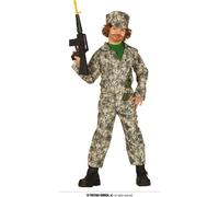 Aventure militaire Kids Tenue de camouflage Costume de carnaval Casquette Veste Pantalon Arme jouet Joueur Uniforme, Taille : 128/134 Couleur : Vert