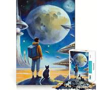 Aventure Spatiale avec Un Chat Puzzle de 1000 pièces pour Adolescents Développe la mémoire Confortable et Relaxant Découpe Ferme Cadeau Festif (38x52cm)
