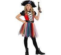 Aventureuse pirate Costume de carnaval enfants Robe colorée Casquette de pirate Mardi gras Costume de marin fantaisie, Taille : 140/146 Couleur : Multicolore