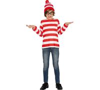 Aventurier de conte de fées rayures chemise rouge blanc casquette lunettes costume de carnaval enfants, Taille : 140/146 Couleur : Blanc
