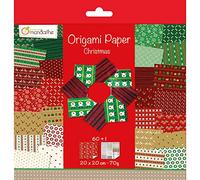 Avenue Mandarine 52508O - Un paquet de 60 feuilles Origami 20x20 cm 70G (30 motifs x 2 feuilles) et une planche de stickers incluse, Christmas