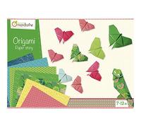 Avenue Mandarine - Boîte Créative Origami - Kit d'Initiation Origami Enfants dès 7 ans - 20 Feuilles Origami 15x15cm Bicolores + 20 Feuilles 20x20cm à Motifs - Notice avec 10 Diagrammes - 42720O
