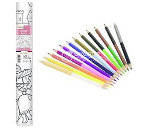 Avenue Mandarine GY080C - Un rouleau 5mx35cm Graffy Roll composé d'une feuille affiche 90 g préimprimée d'un dessin de 50 cm répété 10 fois + CC032O - Un tube de 12 crayons double pointes