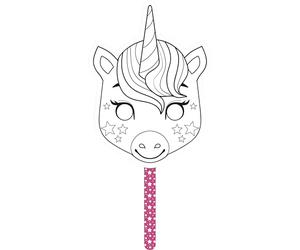 Avenue Mandarine GY092C - Un masque Graffy Stick à customiser avec manche en carton imprimé 22x39,5 cm, Licorne