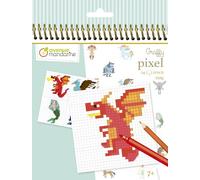 MY MANDARINE GY098C - Un carnet de coloriage Graffy Pixel - 24 pages à colorier (12 modèles x 2 - 24 feuilles quadrillées vierges) - À partir de 7 ans - CREATURES FANTASTIQUES