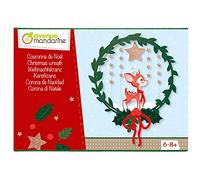 Avenue Mandarine kC061C - Une boite créative Couronne de Noël comprenant une couronne ronde diamètre 15 cm, 3 planches de motifs imprimés et un tube de colle (notice incluse)