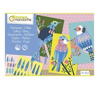 AVENUE MANDARINE - Kit Créatif Tableaux Oiseaux pour Enfants à Compléter de Plumes - 5 Planches Pré-imprimées Motifs Oiseaux + 4 Planches Motifs Plumes à Découper ou Coller - A Partir de 4 Ans-KC078C