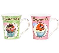 AVENUELAFAYETTE Lot de 2 - Mug Tasse 300ml Cupcake - gâteau en céramique - Vintage rétro (Rose et Vert)