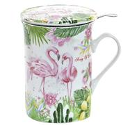 AVENUELAFAYETTE Mug - Tasse à Infusion Flamant Rose - Oiseau Exotique 280 ML avec Couvercle et Filtre INOX