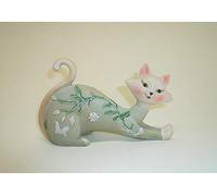 AVENUELAFAYETTE Statuette Figurine Chat déco Fleur et Papillon - 14,5 cm (Bleu)
