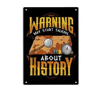 Avertissement : peut commencer à parler d'histoire, plaque en métal, affiche humoristique d'historien pour maison, bureau, garage, chambre, café, bar, pub, caverne d'homme, décoration murale, plaque