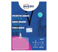 AVERY - 10 pochettes badges transparentes avec tours de cou noirs - 16 inserts - 90 x 60 mm - impression laser/jet d'encre (4825)